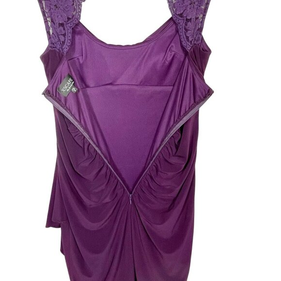 XSCAPE by Joanna Chen Lace Satin Draped Dress Plum Purple Formal Ruched Size 8 - Picture 5 of 16